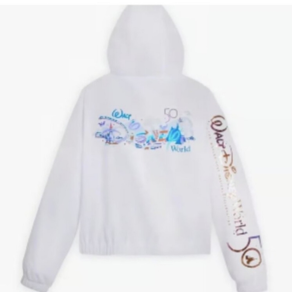 Disney Parks 50th Anniversary Windbreaker Jacket Hooded White Women’s X-Large